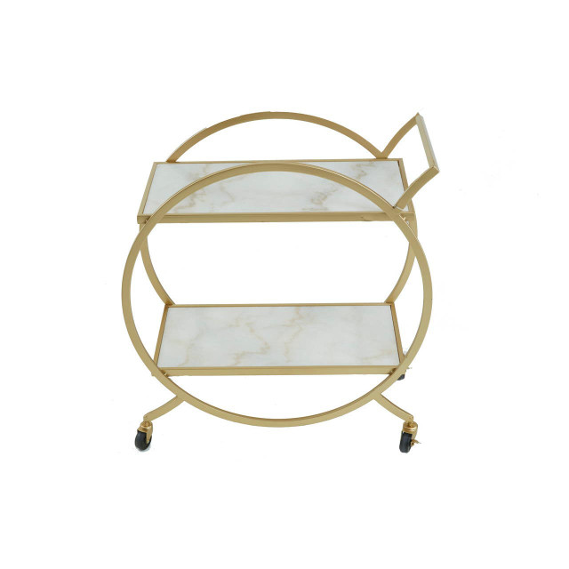 Premier Housewares Avantis White Marble And Gold 2 Tier Drinks Trolley