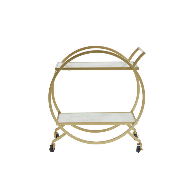 premier housewares Avantis White Marble And Gold 2 Tier Drinks Trolley