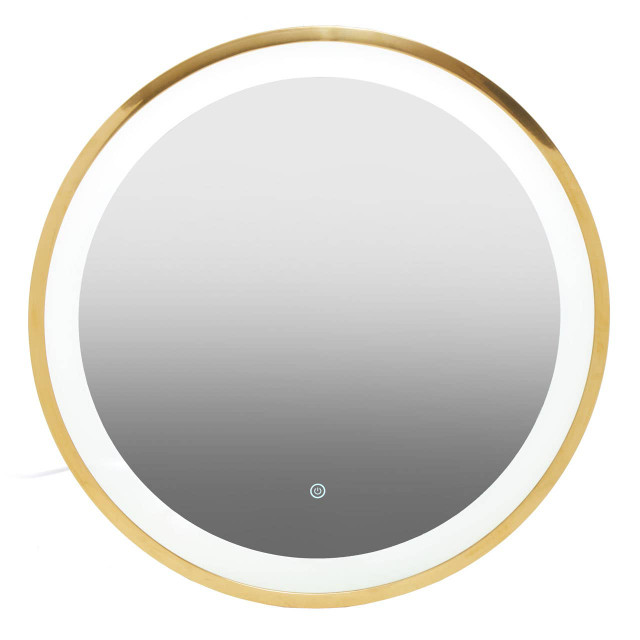 premier housewares Avelino Illuminated LED Gold Round Mirror