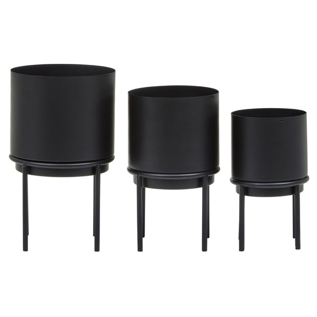 Premier Housewares Avento Set Of Three Black Finish Planters