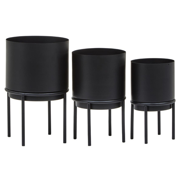Premier Housewares Avento Set Of Three Black Finish Planters