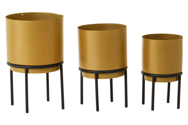 Premier Housewares Avento Set Of Three Gold Finish Planters
