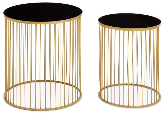 Premier Housewares Avento Set Of Two Black And Gold Side Tables