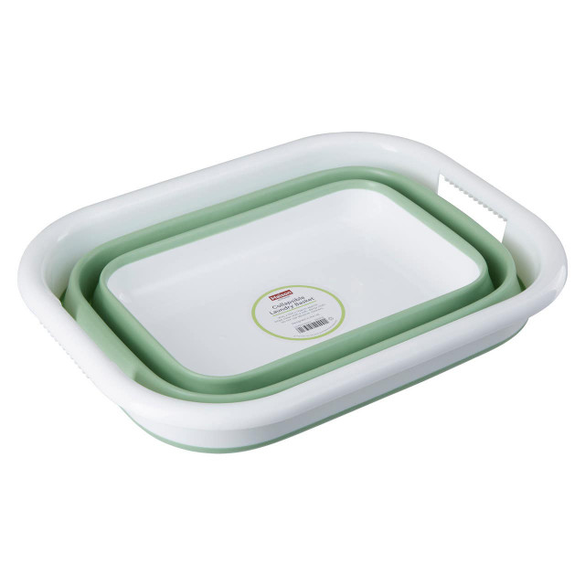 Premier Housewares Averill Collapsible Green White Laundry Basket