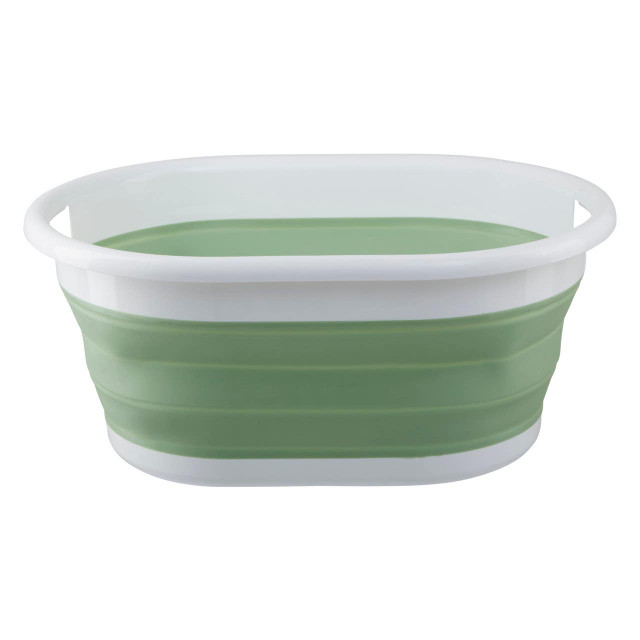 Premier Housewares Averill Oval Collapsible Laundry Basket In Green And White