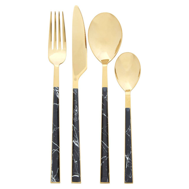 Premier Housewares Avie 16 Piece Black Faux Marble Cutlery Set