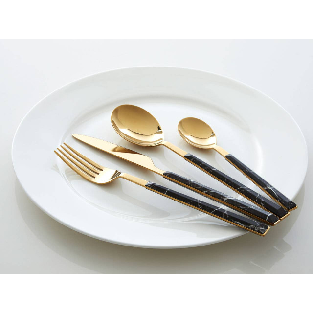 Premier Housewares Avie 16 Piece Black Faux Marble Cutlery Set