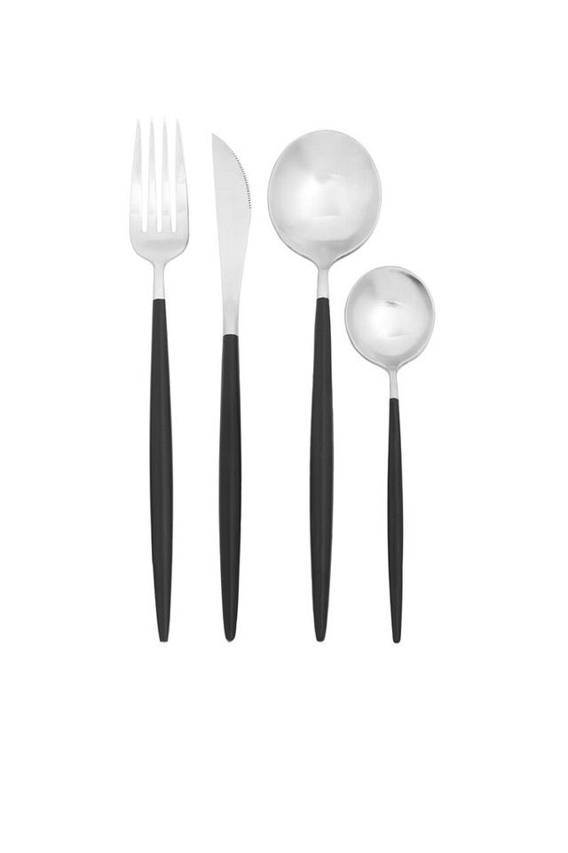 Premier Housewares Avie 16 Piece Matte Silver And Black Cutlery Set