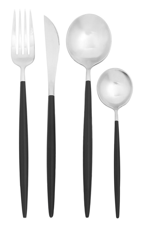premier housewares Avie 16 Piece Matte Silver and Black Cutlery Set