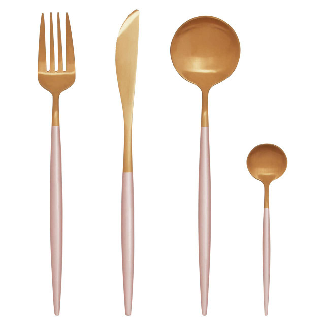 Premier Housewares Avie 16 Piece Pink And Gold Finish Cutlery Set