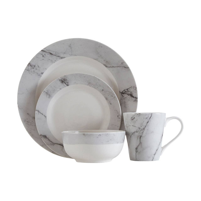 premier housewares Avie 16 Piece White And Grey Marble Effect Dinner Set