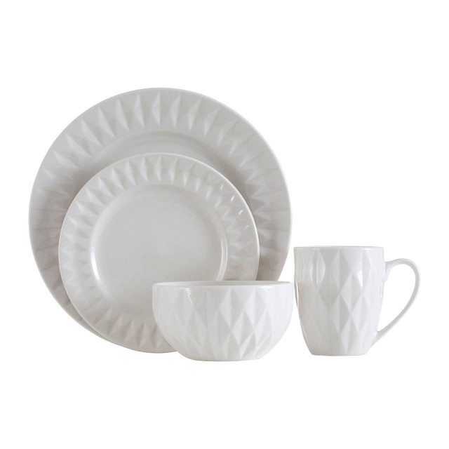 Premier Housewares Avie 16 Piece White Embossed Dinner Set