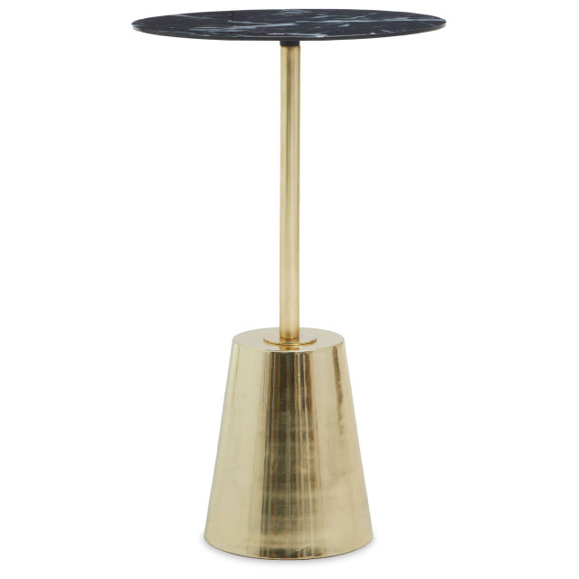 Premier Housewares Avola Black Marble Effect Top Gold Base Side Table