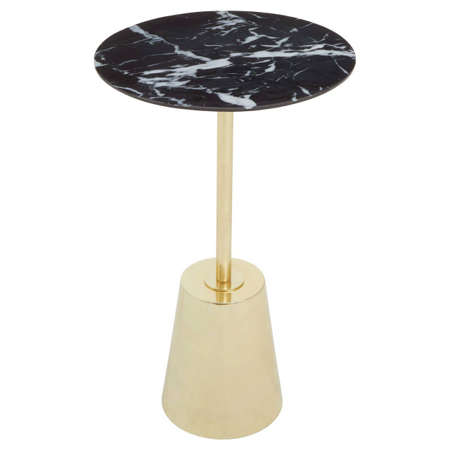 Premier Housewares Avola Black Marble Effect Top Gold Base Side Table