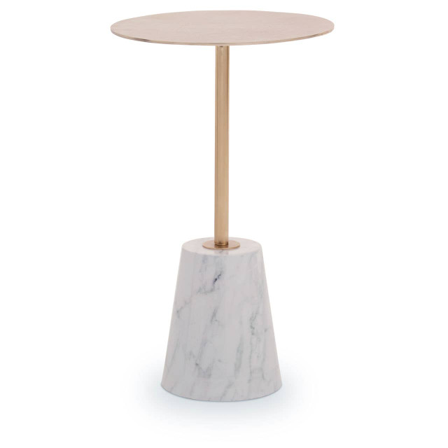 Premier Housewares Avola Brushed Gold Side Table With White Marble Effect Base