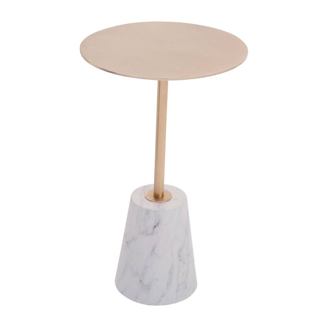 Premier Housewares Avola Brushed Gold Side Table With White Marble Effect Base