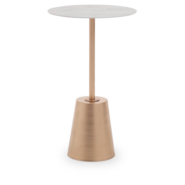 Premier Housewares Avola White Marble Effect Top Gold Base Side Table