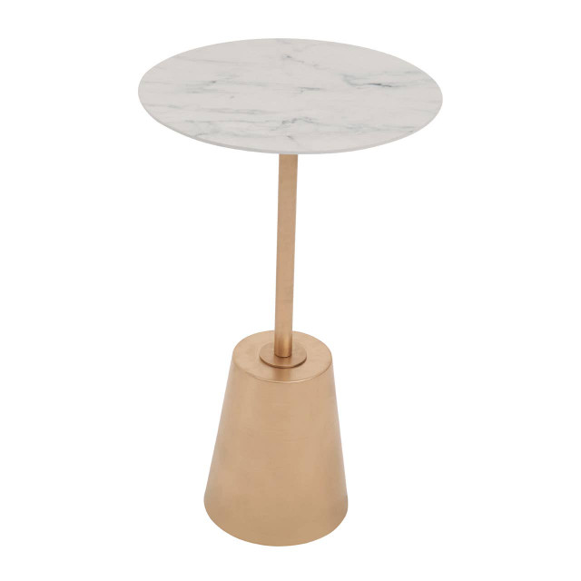 Premier Housewares Avola White Marble Effect Top Gold Base Side Table