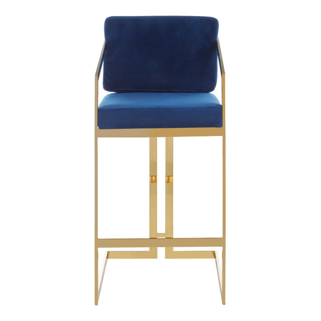 Premier Housewares Azalea Blue Velvet Bar Stool With Gold Frame