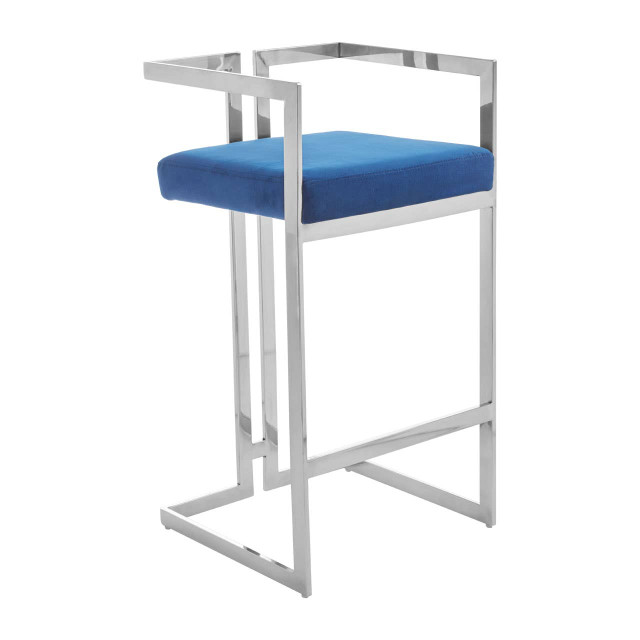Premier Housewares Azalea Blue Velvet Bar Stool With Silver Frame