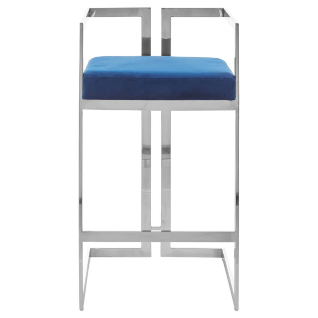 premier housewares Azalea Blue Velvet Bar Stool with Silver Frame
