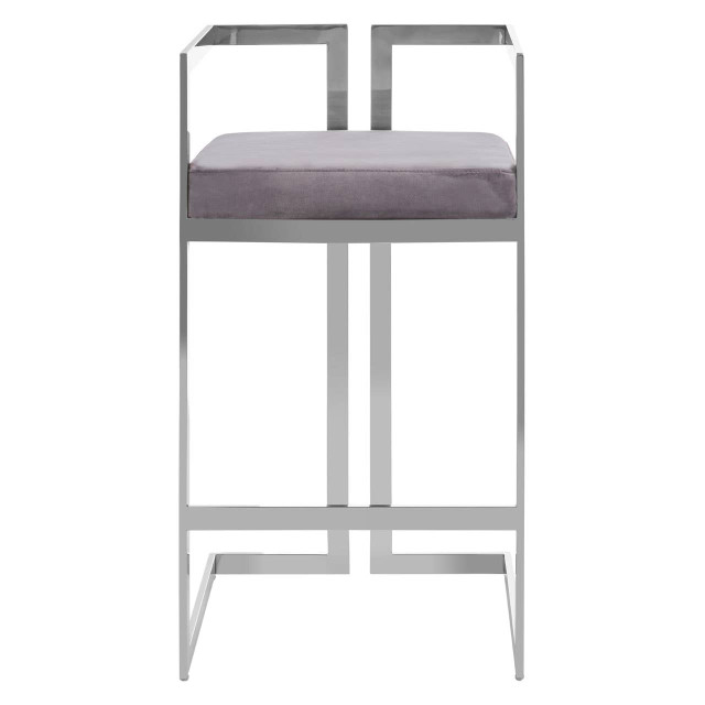 Premier Housewares Azalea Grey Velvet Bar Stool With Stainless Steel Frame