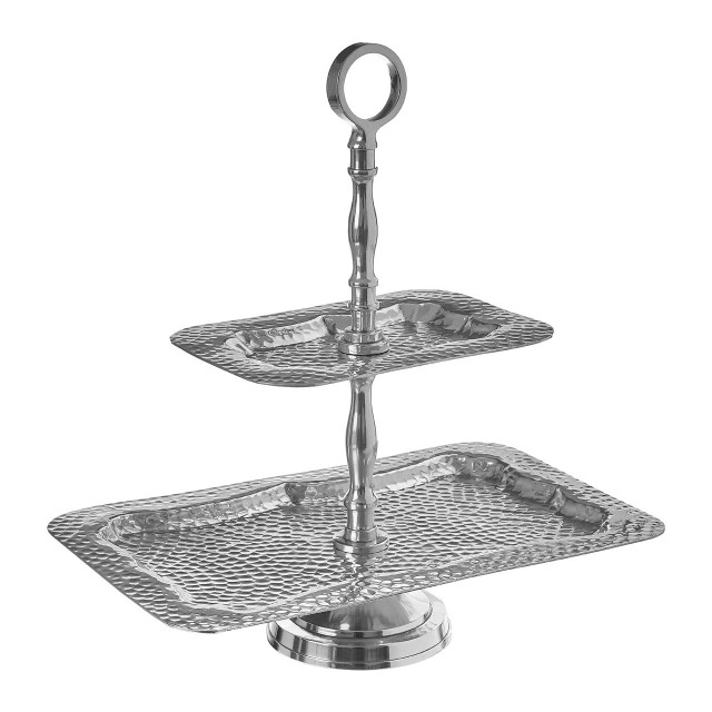 Premier Housewares Bailey 2 Tier Hammered Aluminium Cake Stand