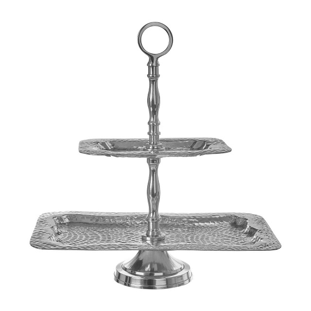 premier housewares Bailey 2 Tier Hammered Aluminium Cake Stand