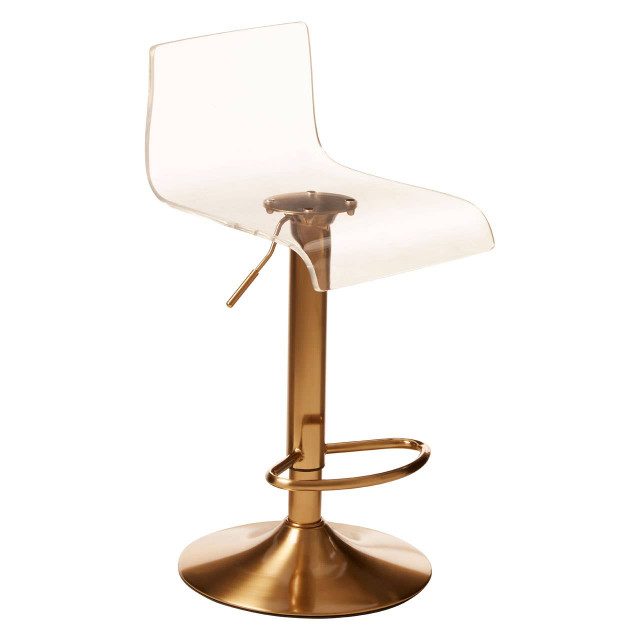 Premier Housewares Baina Clear Acrylic Seat Bar Stool With Gold Base