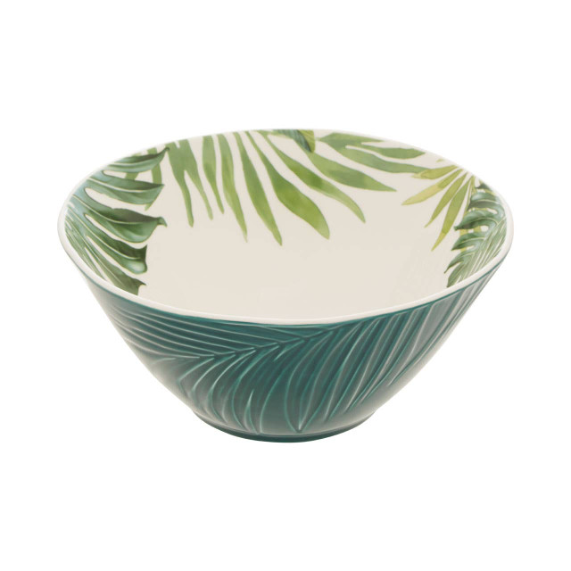 Premier Housewares Bali Dark Green Large Salad Bowl With Leaf Design