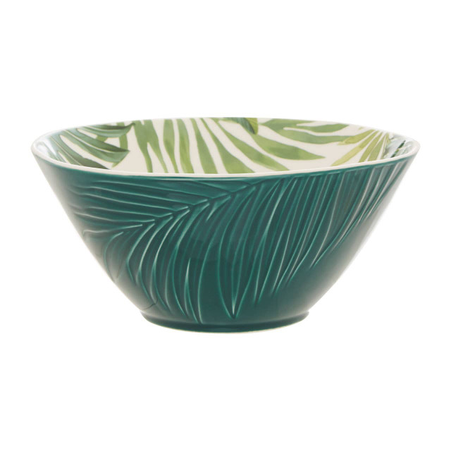 premier housewares Bali Dark Green Large Salad Bowl with Leaf Design