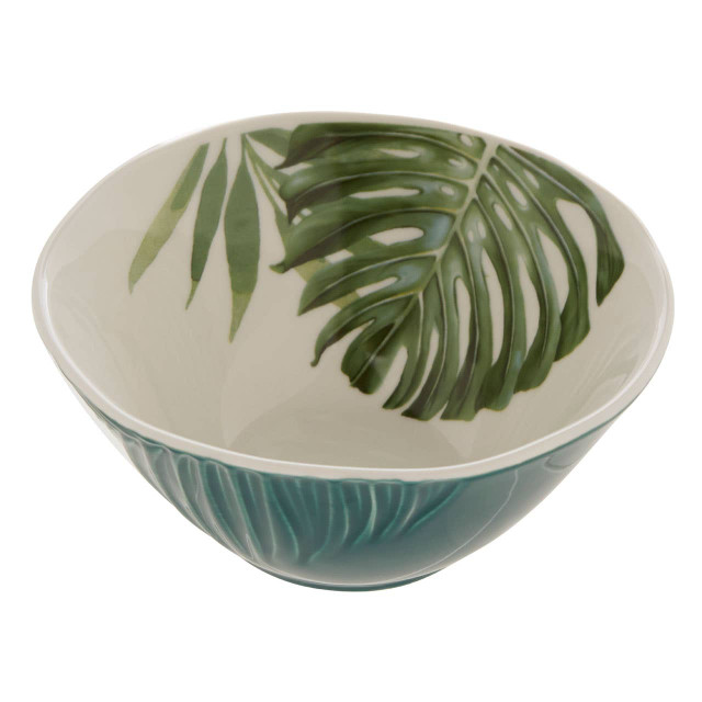 Premier Housewares Bali Dark Green Small Salad Bowl With Leaf Design