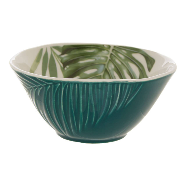 premier housewares Bali Dark Green Small Salad Bowl with Leaf Design