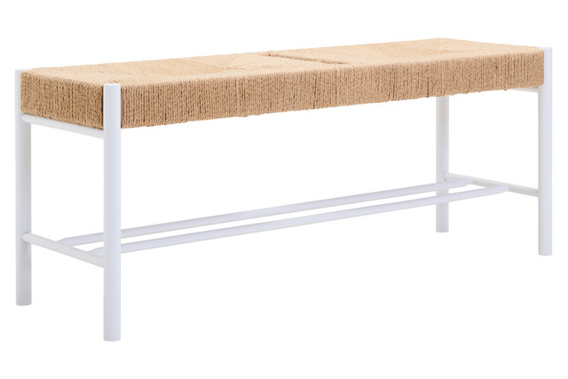 Premier Housewares Bandar Large Natural Rope And White Wood Bench