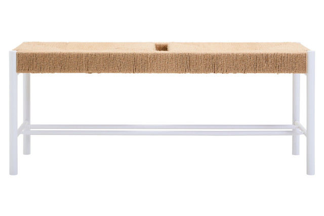 premier housewares Bandar Large Natural Rope and White Wood Bench premier housewares Bandar Large Natural Rope and White Wood Bench