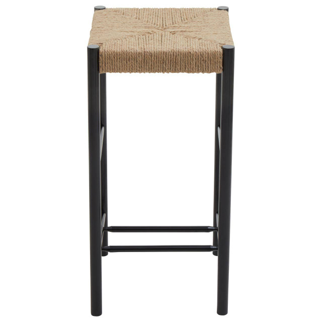 Premier Housewares Bandar Natural Rope And Black Wood Bar Stool