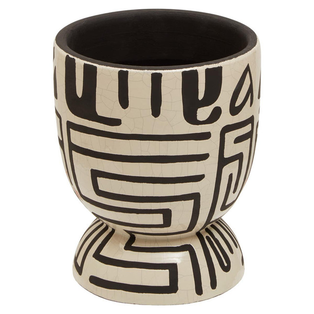 Premier Housewares Barren Earthenware White And Black Hand Painted Planter