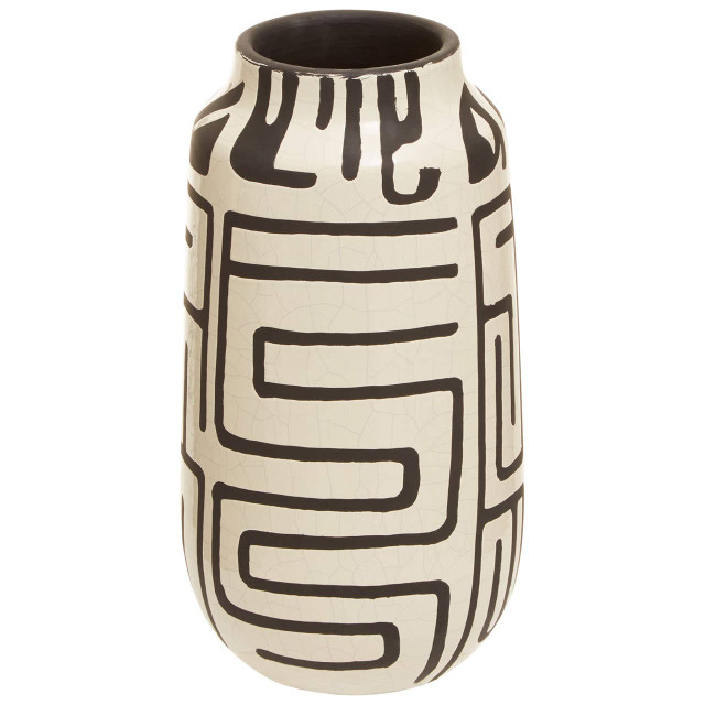 Premier Housewares Barren Earthenware White And Black Hand Painted Vase