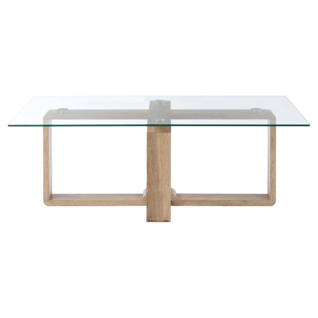 Premier Housewares Barton Glass Coffee Table With Wood Effect Legs