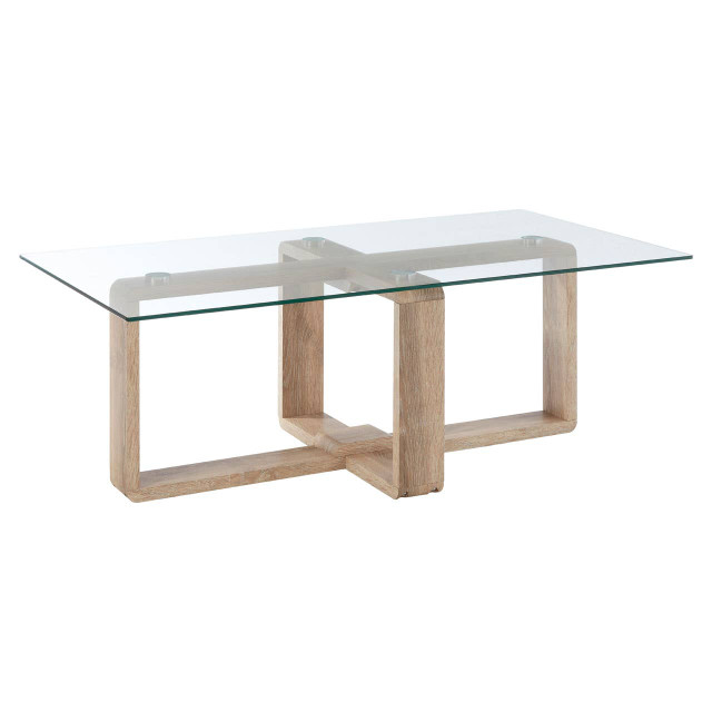 Premier Housewares Barton Glass Coffee Table With Wood Effect Legs
