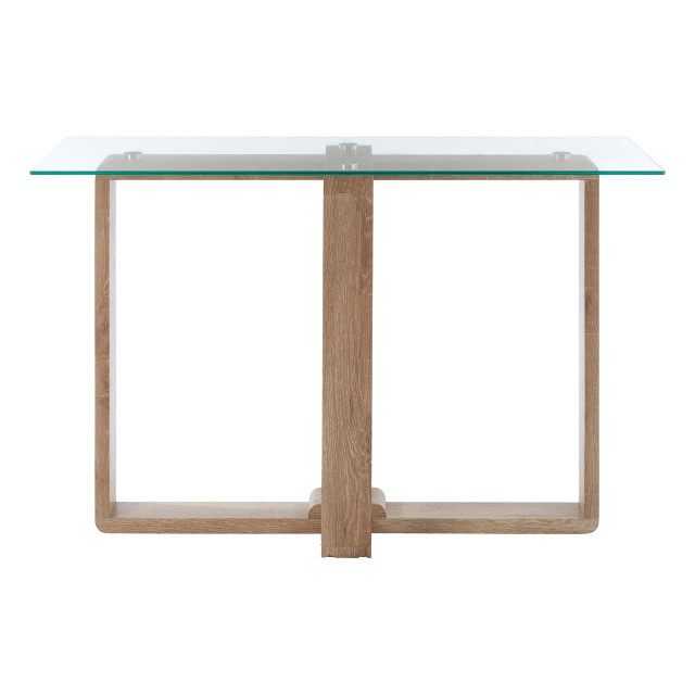 Premier Housewares Barton Glass Console Table With Wood Effect Legs