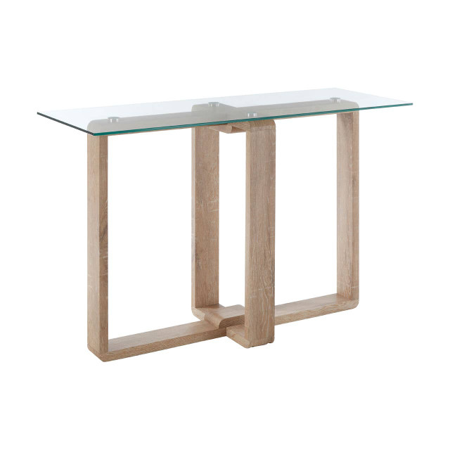 Premier Housewares Barton Glass Console Table With Wood Effect Legs
