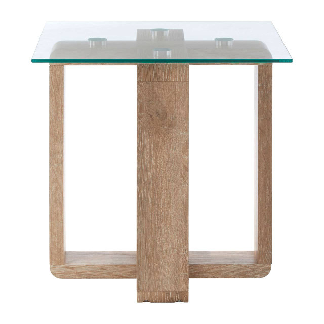 Premier Housewares Barton Glass Side Table With Wood Effect Legs