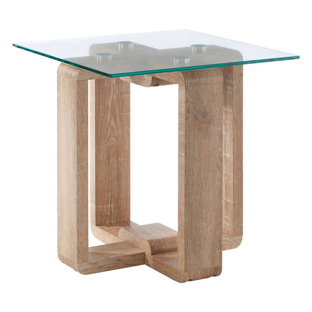 Premier Housewares Barton Glass Side Table With Wood Effect Legs