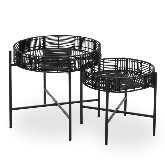 Premier Housewares Batu Set Of 2 Black Rattan Side Tables