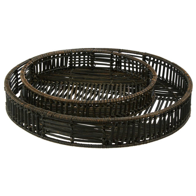 Premier Housewares Batu Set Of 2 Black Rattan Trays