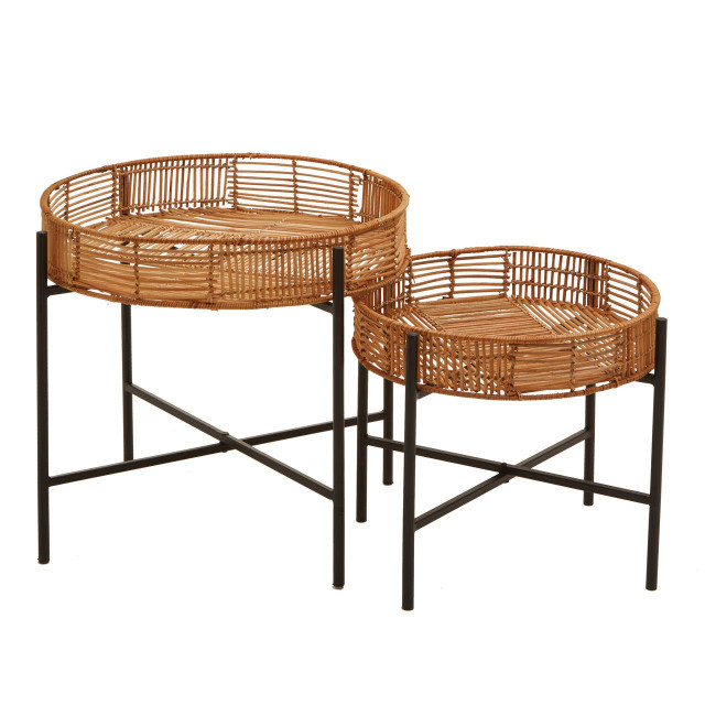 Premier Housewares Batu Set Of 2 Natural Rattan Side Tables