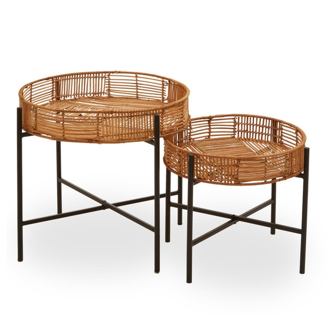premier housewares Batu Set Of 2 Natural Rattan Side Tables