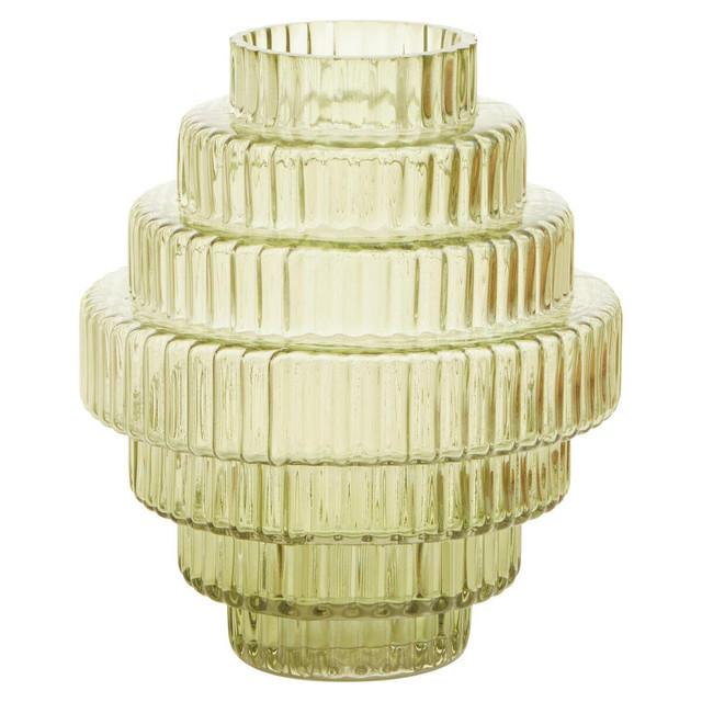 Premier Housewares Benka Small Green Ribbed Glass Vase