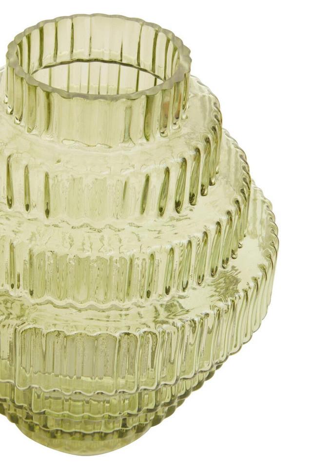 Premier Housewares Benka Small Green Ribbed Glass Vase